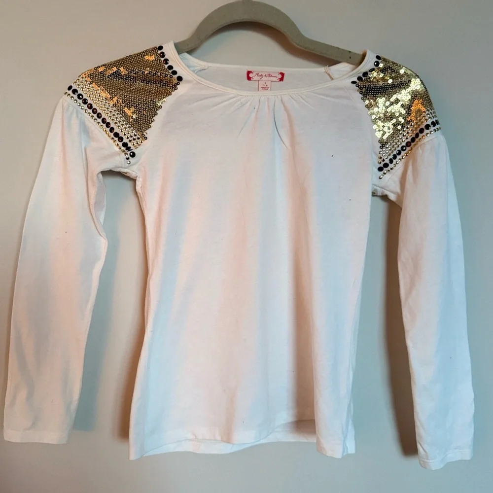 Ruby & Bloom Girls Embellished White Long Sleeve Top | Size S (7–8)